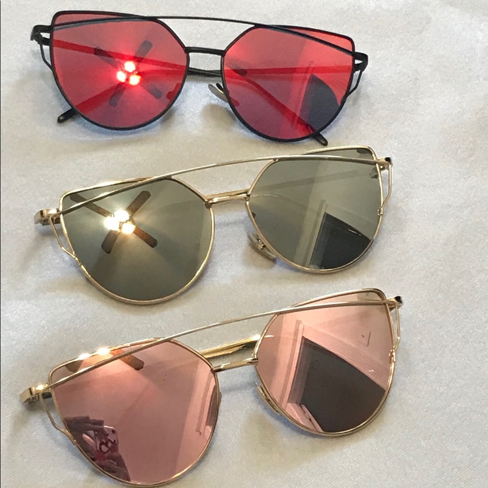 Women’s Flat Metal Pink Mirror Cat Eye Sunglass - Picture 3 of 5